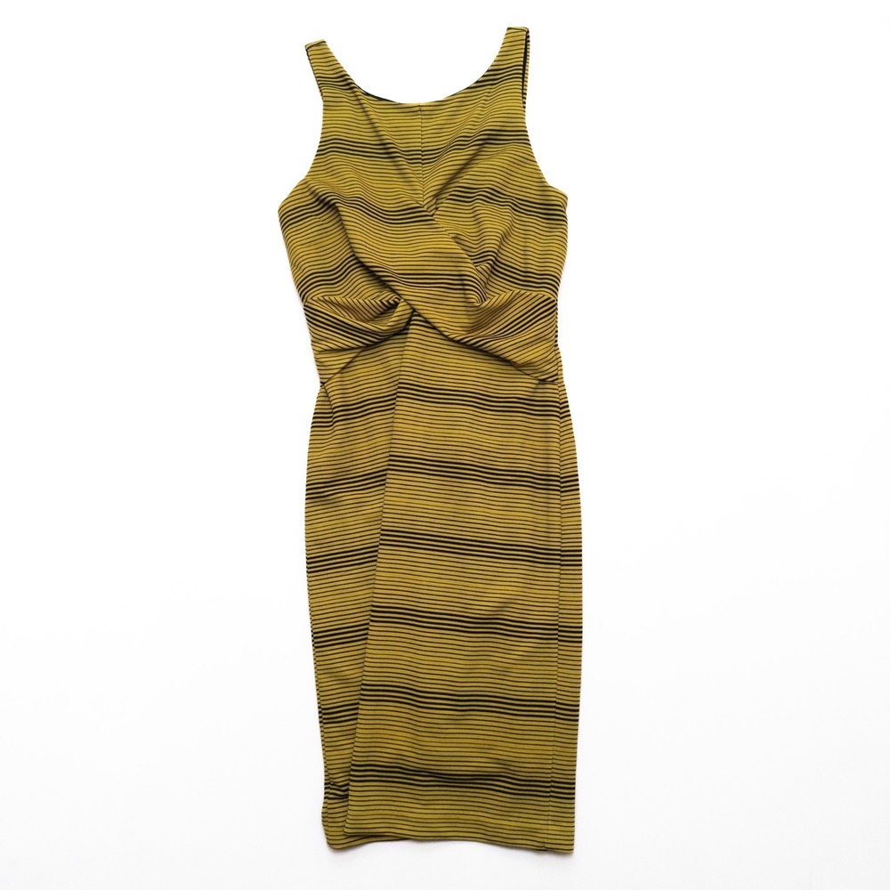 Bar‎ III Women's XS Yellow Black Striped Bodycon Dress Knot Front